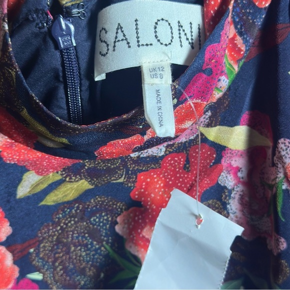 SALONI Demi Mini Dress in Dusk Moonflower size 8 MWT Floral Long Sleeves Silk - Picture 11 of 13